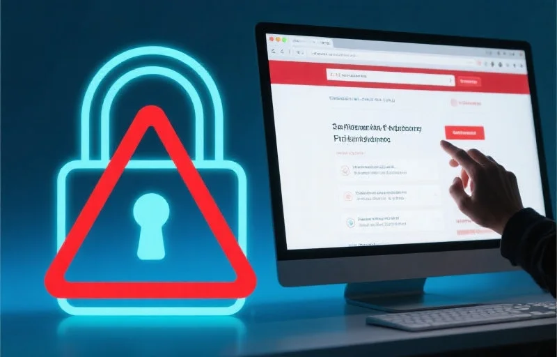 一个带有红色警告三角的数字锁图标，代表在线安全威胁和网络钓鱼